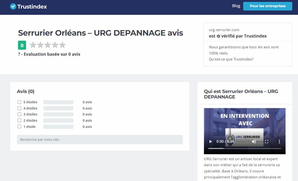 Serrurier Orléans – URG Dépannage rejoint Trustindex.io pour renforcer la confiance en ligne